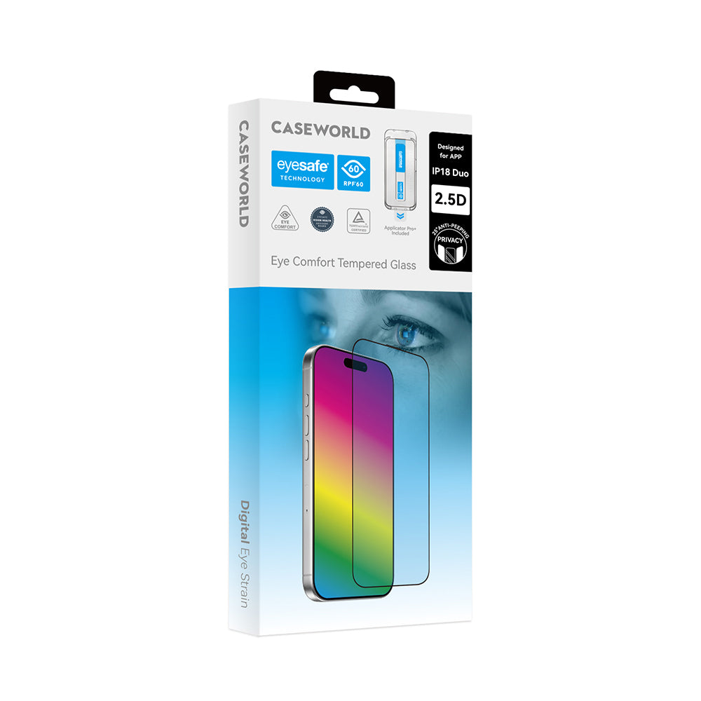 Apple iPhone Duo CaseWorld Applicator Serisi 2.5D Eyesafe Mavi Işık Teknolojili 0.33mm Privacy Temperli Cam Ekran Koruyucu + Uygulama Aparatı Siyah