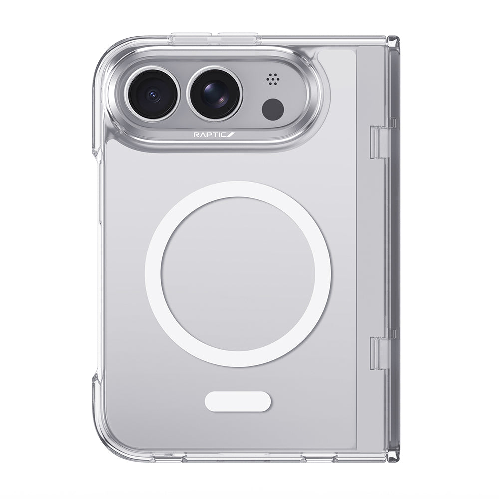 Apple iPhone Duo (Fold) Kılıf M-Safe Şarj Özellikli Raptic Air Clear Serisi Airbagli Kapak Şeffaf