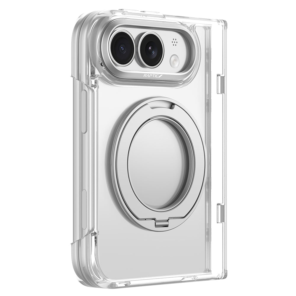 Apple iPhone Duo (Fold) Kılıf M-safe Şarj Özellikli Raptic Air Stand Serisi Aynalı Arka Yüzey Standlı Kapak Şeffaf
