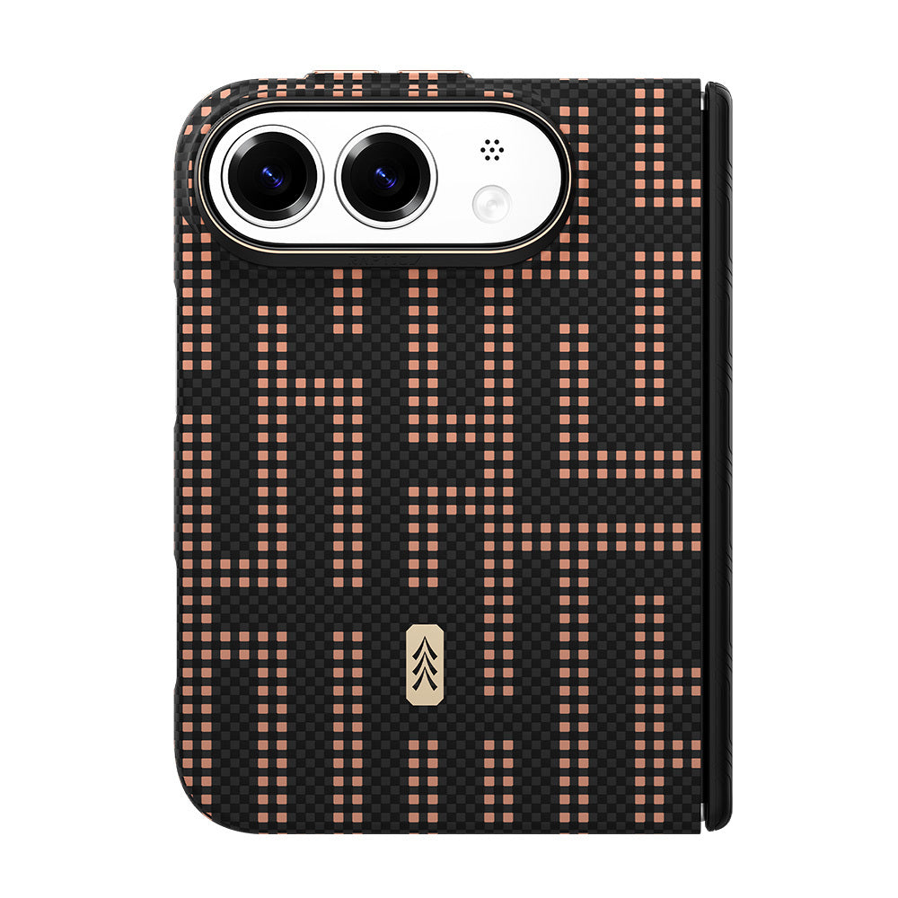 Apple iPhone Duo (Fold) Kılıf M-safe Şarj Özellikli Raptic Aramid SkinPro Grid Serisi Karbon Kapak Siyah