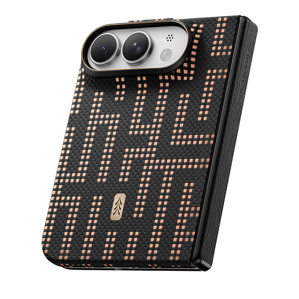 Apple iPhone Duo (Fold) Kılıf M-safe Şarj Özellikli Raptic Aramid SkinPro Grid Serisi Karbon Kapak Siyah