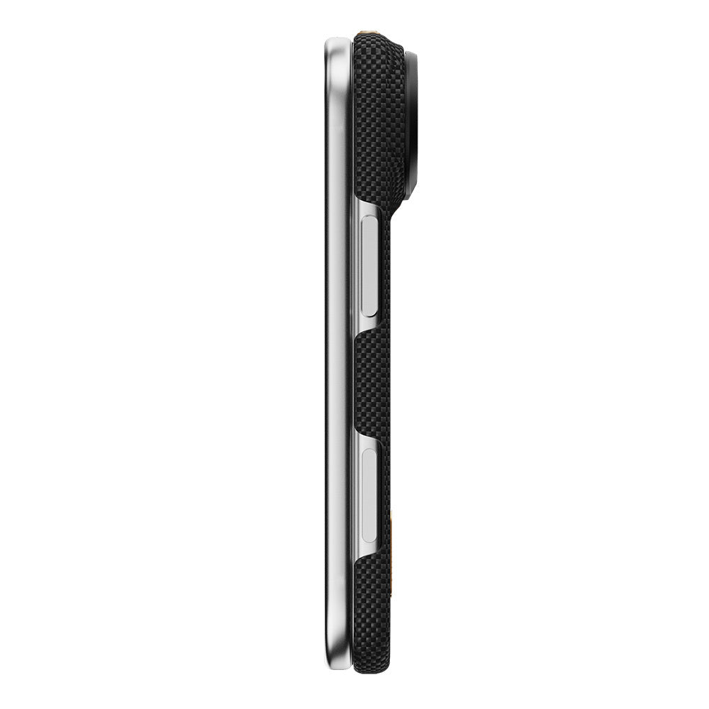 Apple iPhone Duo (Fold) Kılıf M-safe Şarj Özellikli Raptic Aramid SkinPro Rise Serisi 24 Ayar Altın Kaplamalı Karbon Kapak Siyah