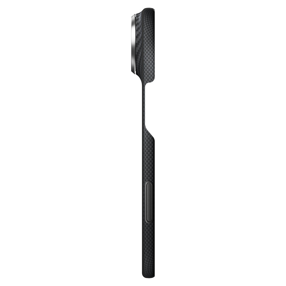 Apple iPhone Duo Kılıf M-safe Şarj Özellikli 600D Aramid Karbon Fiber Pitaka Edge Serisi Black-Grey Twill Kapak Siyah-Gri