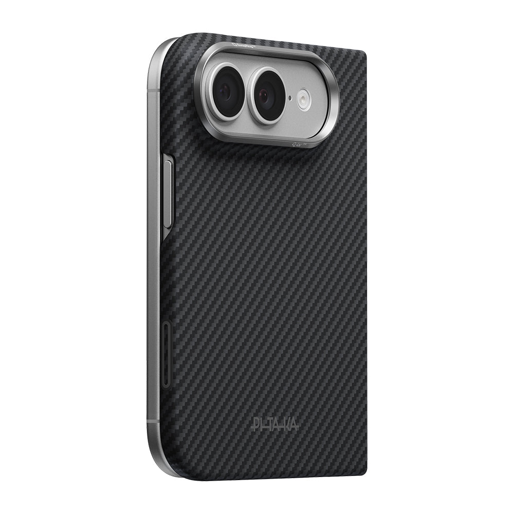 Apple iPhone Duo Kılıf M-safe Şarj Özellikli 600D Aramid Karbon Fiber Pitaka Edge Serisi Black-Grey Twill Kapak Siyah-Gri