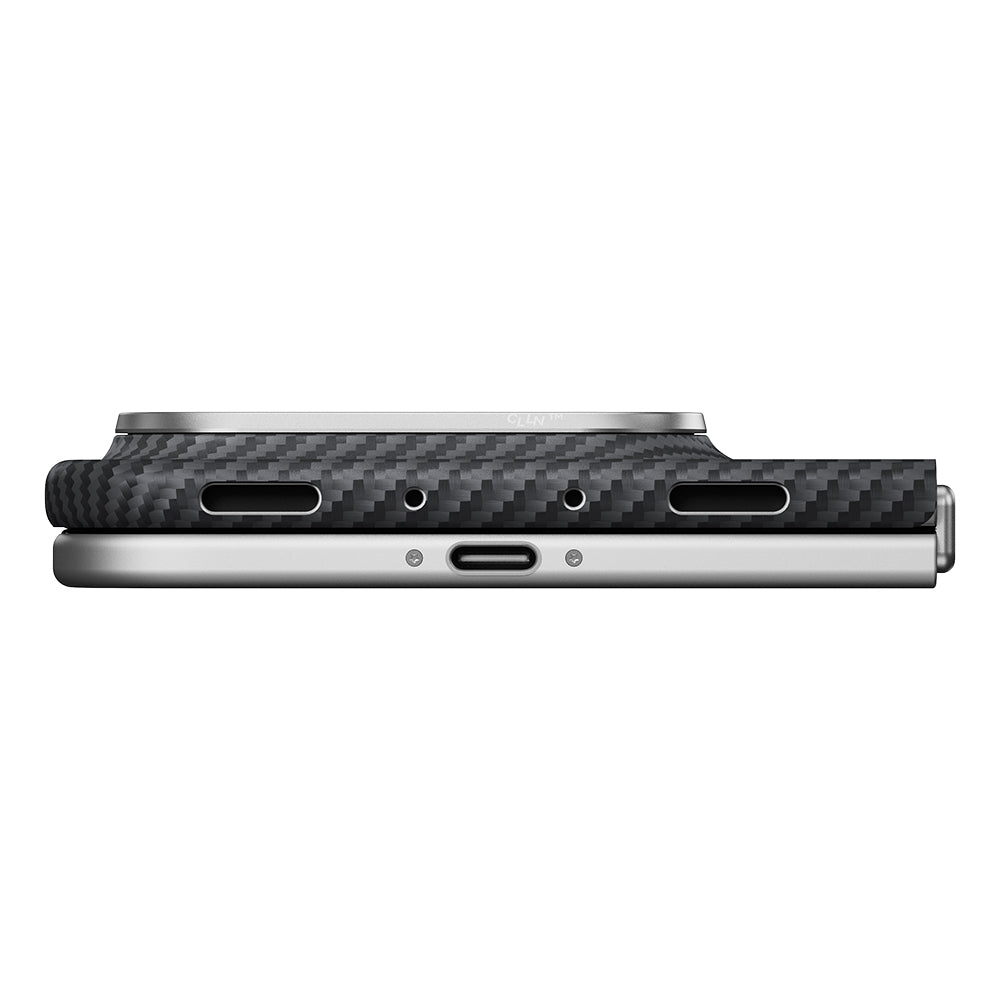 Apple iPhone Duo Kılıf M-safe Şarj Özellikli 600D Aramid Karbon Fiber Pitaka Edge Serisi Black-Grey Twill Kapak Siyah-Gri
