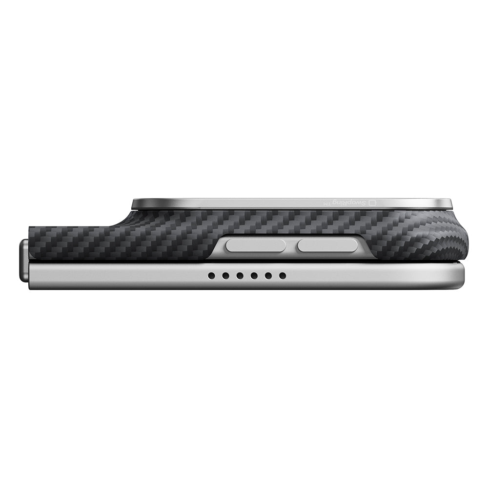 Apple iPhone Duo Kılıf M-safe Şarj Özellikli 600D Aramid Karbon Fiber Pitaka Edge Serisi Black-Grey Twill Kapak Siyah-Gri