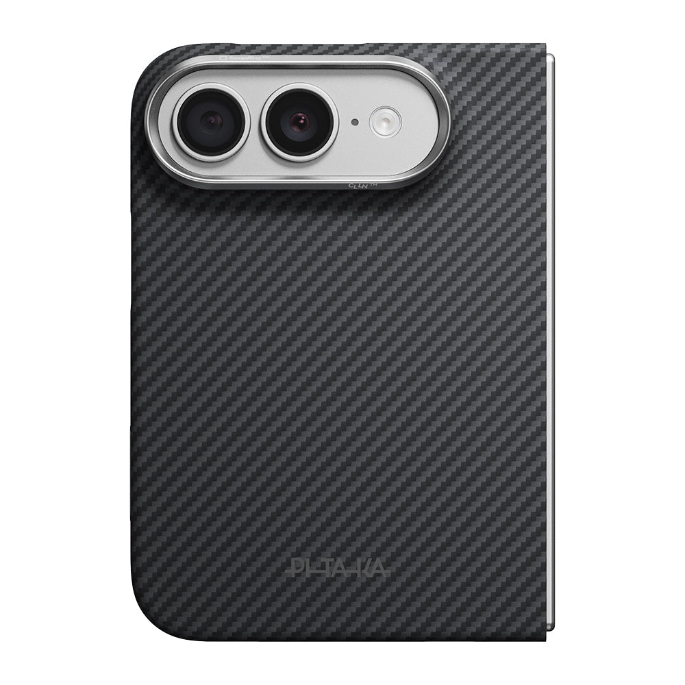 Apple iPhone Duo Kılıf M-safe Şarj Özellikli 600D Aramid Karbon Fiber Pitaka Edge Serisi Black-Grey Twill Kapak Siyah-Gri