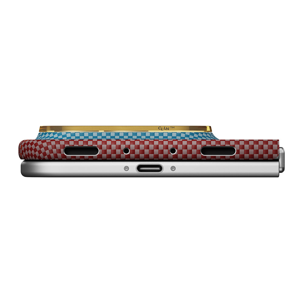 Apple iPhone Duo Kılıf M-safe Şarj Özellikli Aramid Fiber Pitaka Sunset 2.0 California Dream Serisi Mavi-Kahverengi