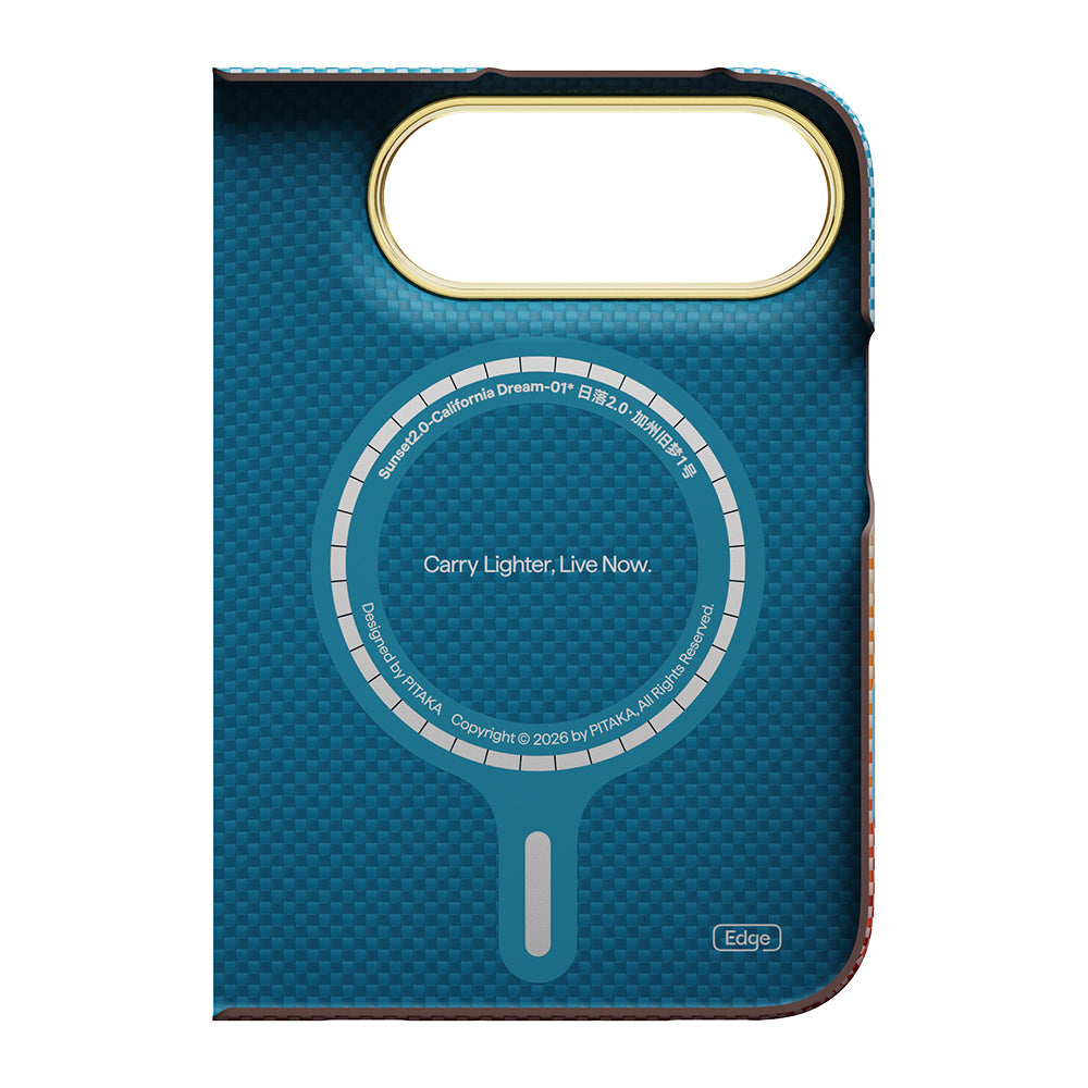 Apple iPhone Duo Kılıf M-safe Şarj Özellikli Aramid Fiber Pitaka Sunset 2.0 California Dream Serisi Mavi-Kahverengi