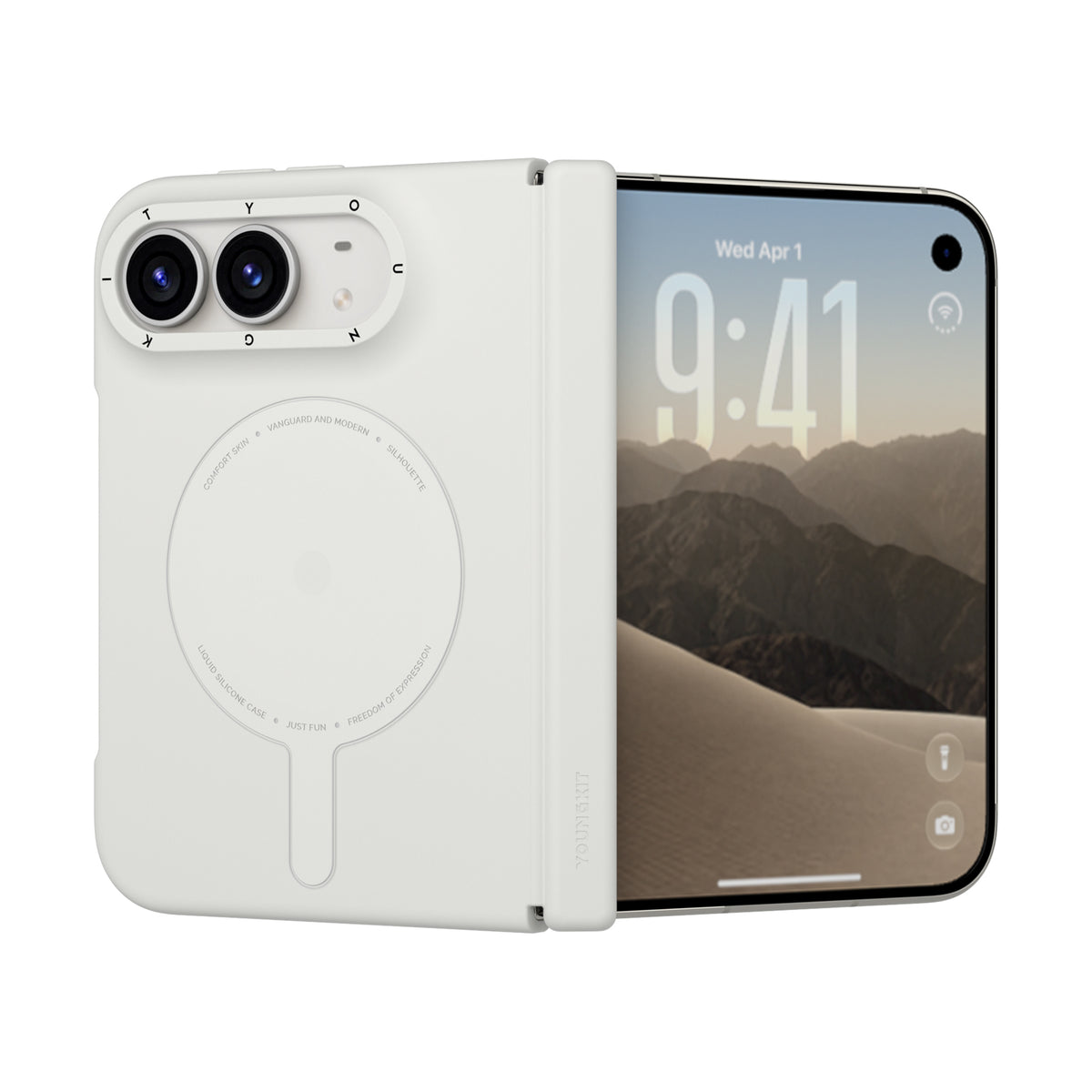Apple iPhone Duo Kılıf M-Safe Şarj Özellikli Youngkit Morandi Serisi Kapak Beyaz