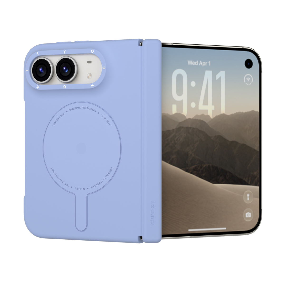 Apple iPhone Duo Kılıf M-Safe Şarj Özellikli Youngkit Morandi Serisi Kapak Açık Mavi