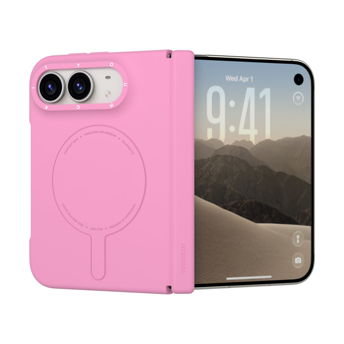 Apple iPhone Duo Kılıf M-Safe Şarj Özellikli Youngkit Morandi Serisi Kapak Pembe