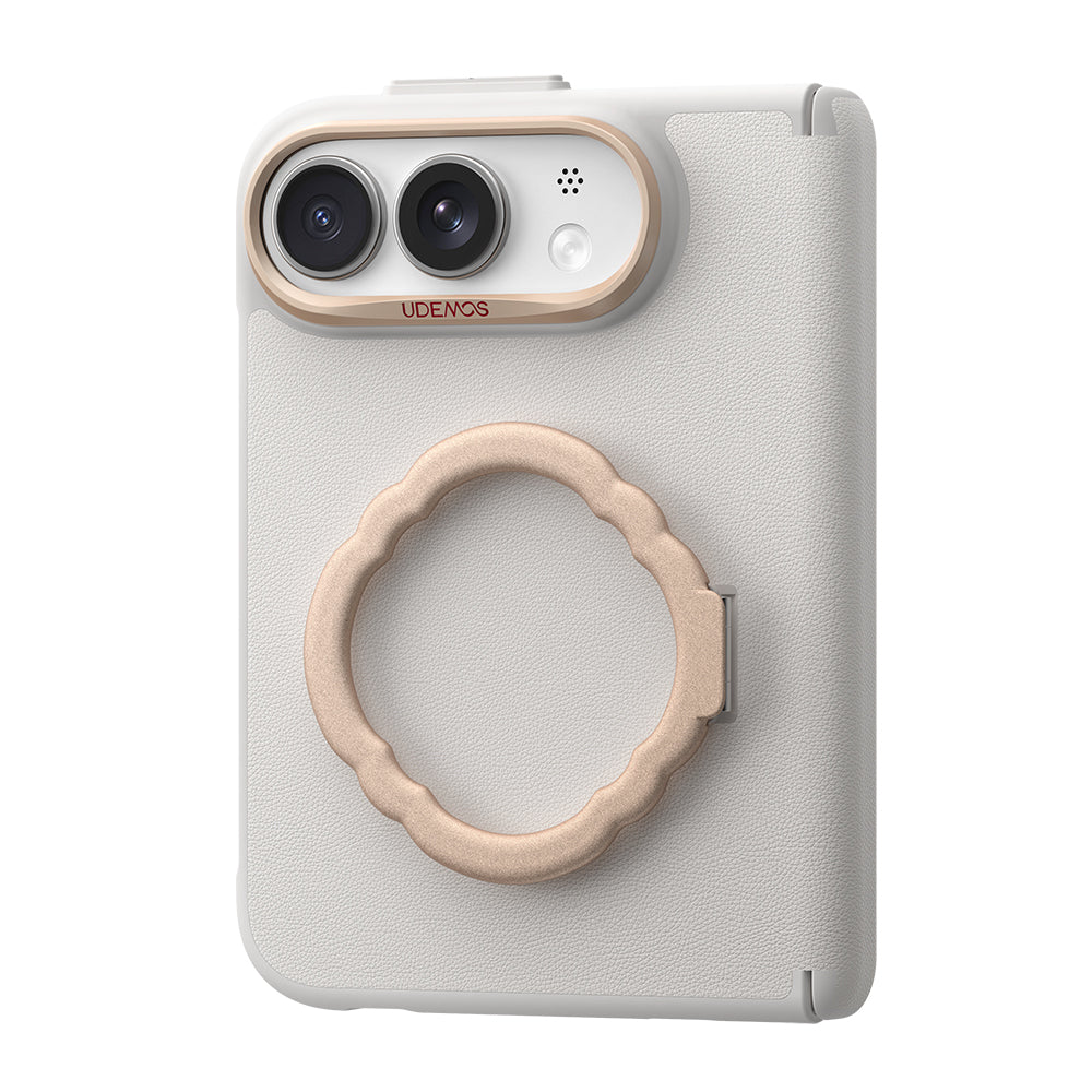 Apple iPhone Duo Kılıf Standlı Udemos Grace Serisi Kapak Krem