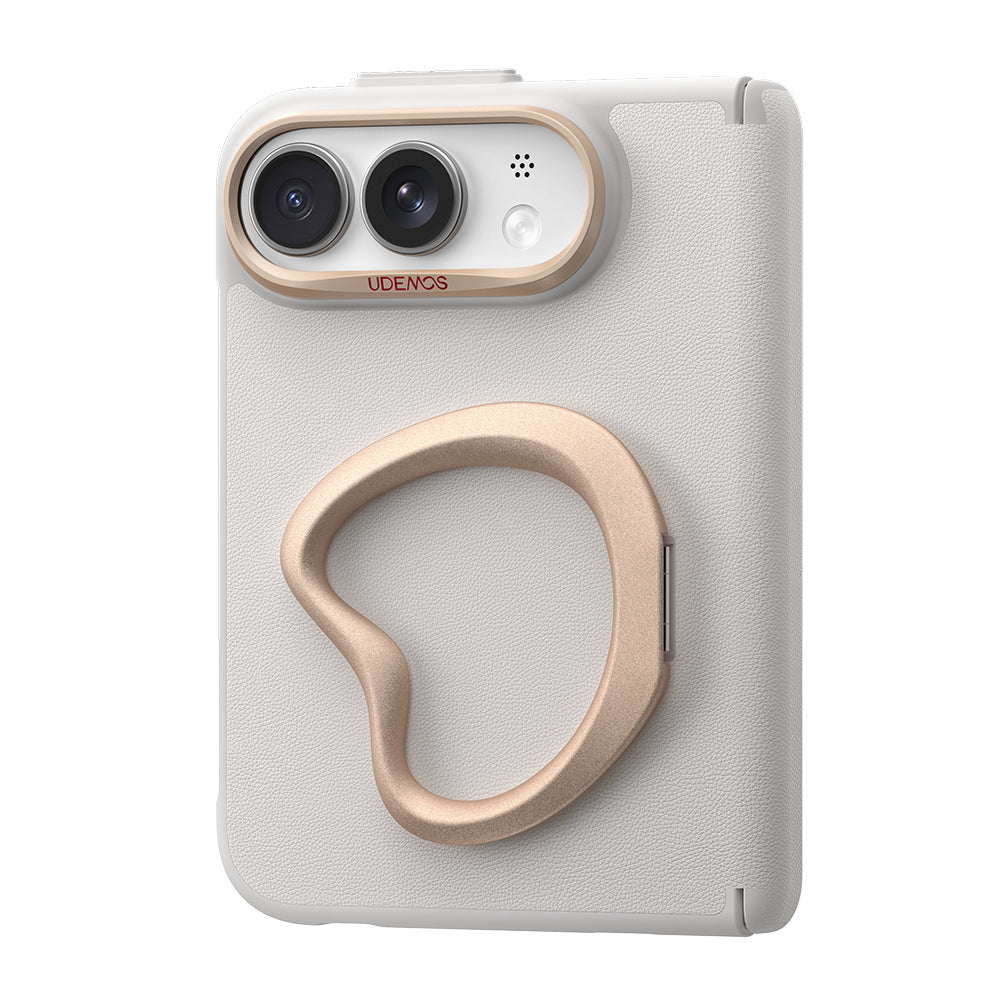 Apple iPhone Duo Kılıf Standlı Udemos Pebble Serisi Kapak Krem