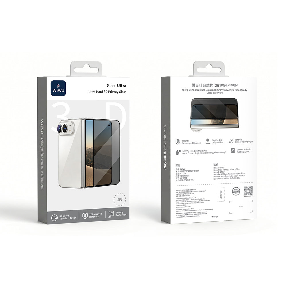 Apple iPhone Duo Wiwu GT-034 Glass Ultra Privacy Serisi 3D Hayalet Ekran Koruyucu Cam + Kolay Uygulama Aparatı Siyah