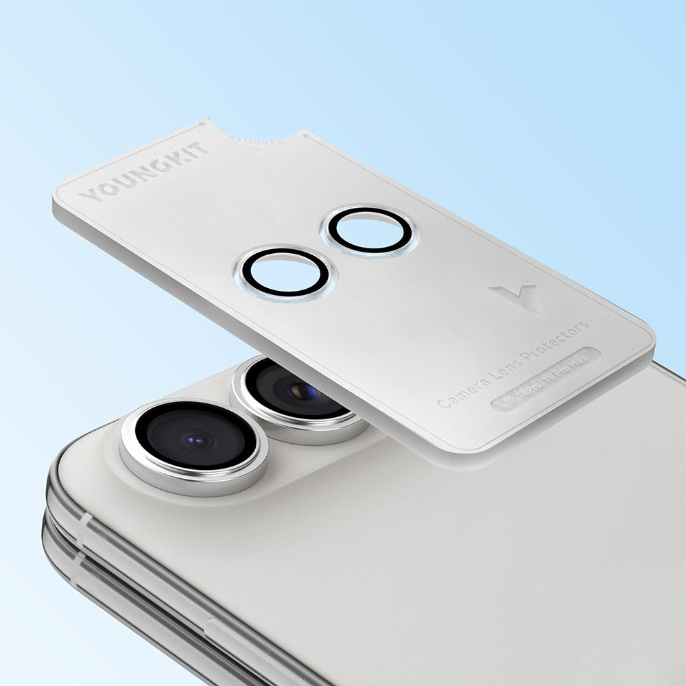 Apple iPhone Duo Youngkit Alloy Original Parlama Önleyici Kamera Lens Koruyucu + Kolay Uygulama Aparatlı Şeffaf