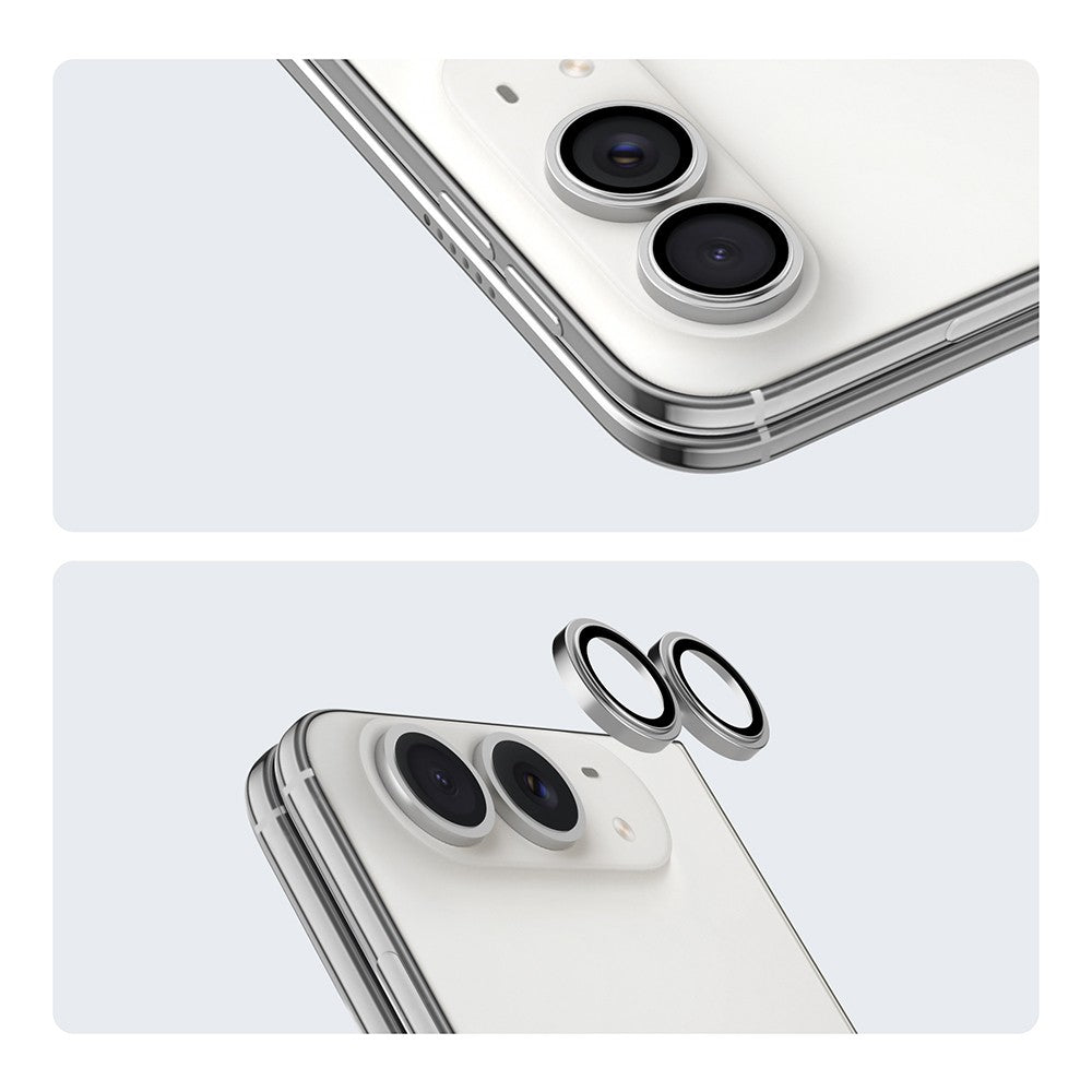 Apple iPhone Duo Youngkit Alloy Original Parlama Önleyici Kamera Lens Koruyucu + Kolay Uygulama Aparatlı Gümüş