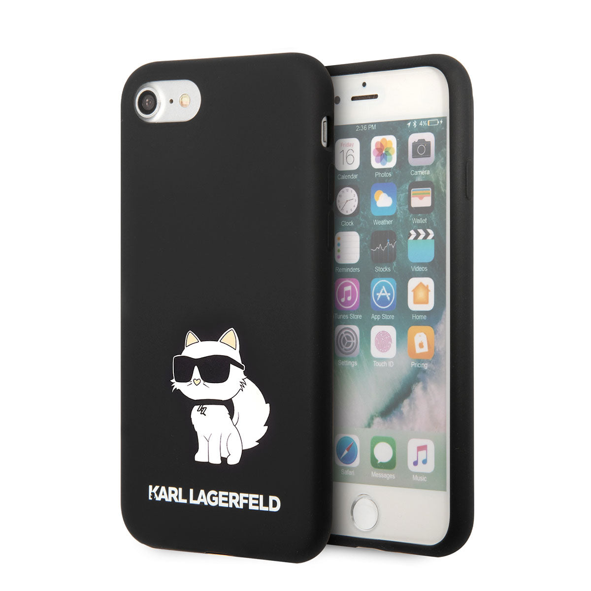iPhone SE 2022 Kılıf Karl Lagerfeld Silikon Choupette Dizayn Kılıf Siyah