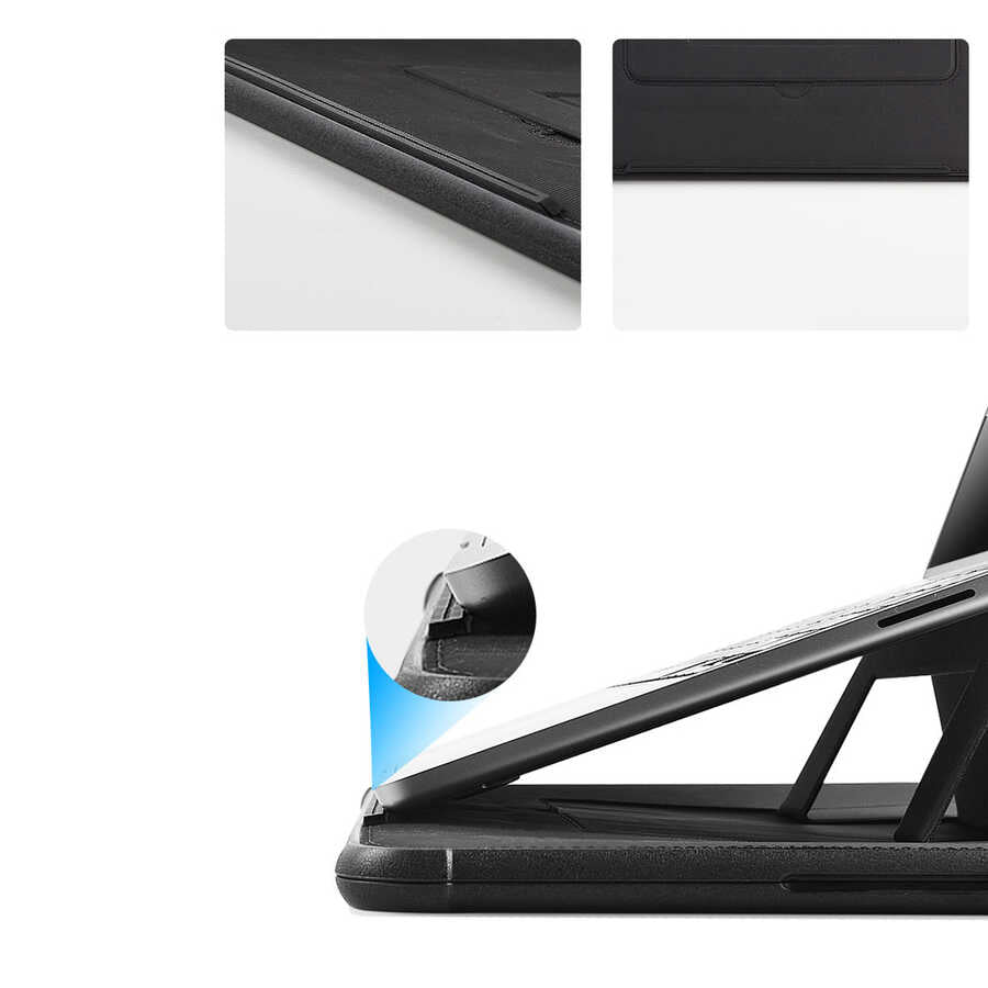 Macbook 16.2' 2021 Wiwu Defender Stand Case Taşınabilir Standlı Magnetik PU Laptop Çantası Siyah