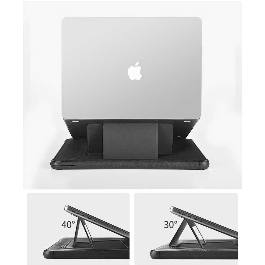 Macbook 16.2' 2021 Wiwu Defender Stand Case Taşınabilir Standlı Magnetik PU Laptop Çantası Siyah