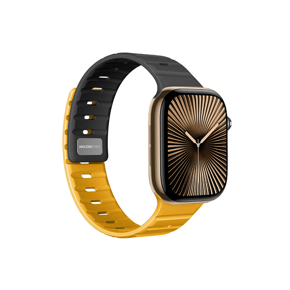 Apple Watch 10 46mm Amazingthing SilqLock Silikon Kordon Strap Kayış Siyah