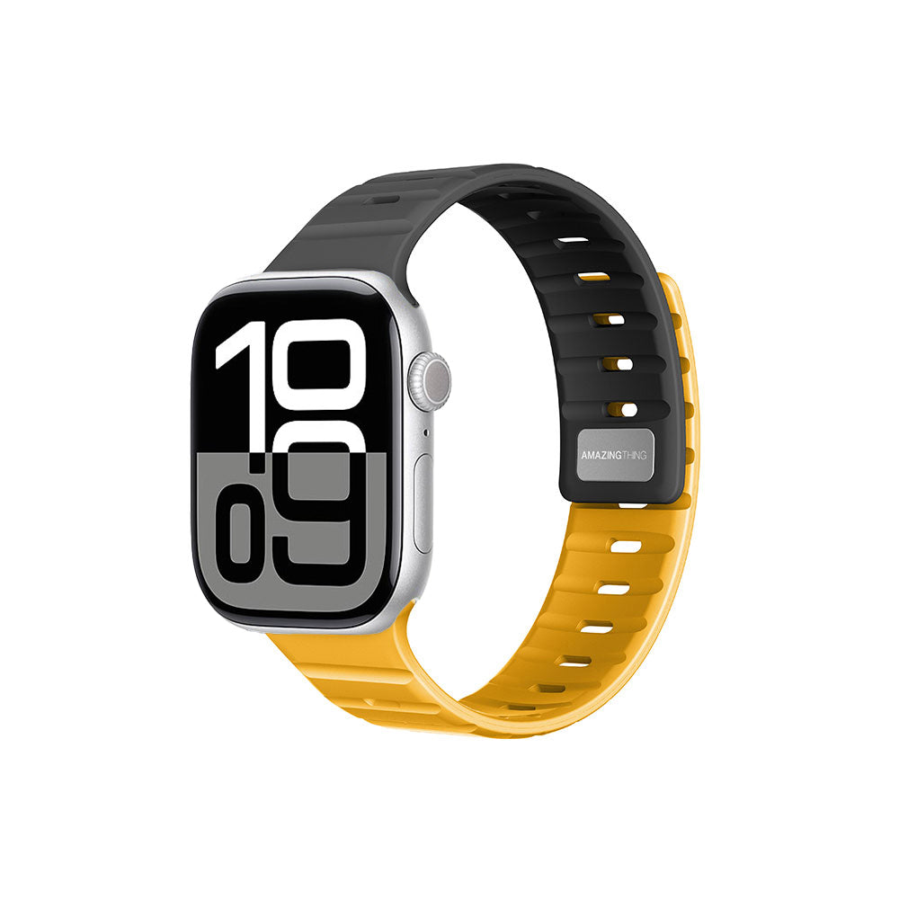 Apple Watch 10 46mm Amazingthing SilqLock Silikon Kordon Strap Kayış Siyah