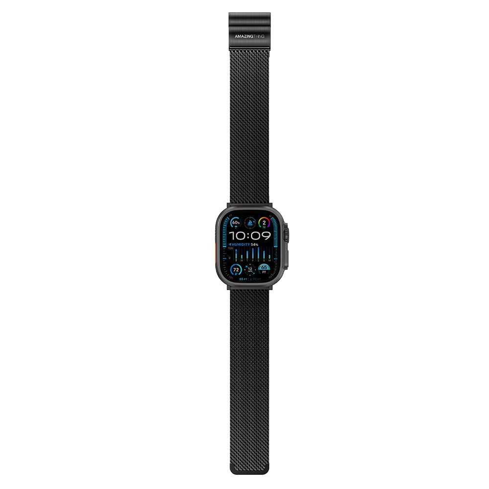 Apple Watch 10 46mm Amazingthing Titan Premium Metal Hasır Kordon Siyah