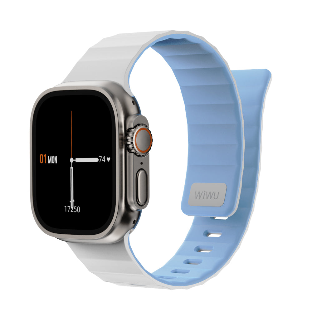 Apple Watch 10 46mm Wiwu Mag Secur Serisi Silikon Kordon Beyaz-Mavi