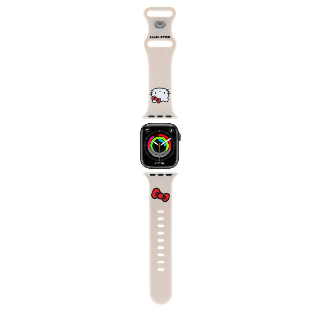 Watch 38mm Hello Kitty Orjinal Lisanslı Yazı Logolu Fiyonk & Kitty Head Silikon Kordon Krem