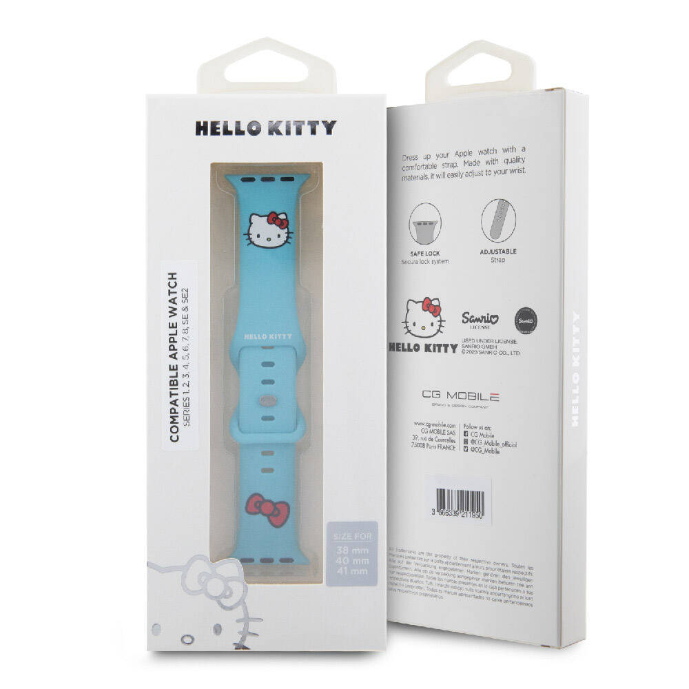 Watch 40mm Hello Kitty Orjinal Lisanslı Yazı Logolu Fiyonk & Kitty Head Silikon Kordon Kırmızı