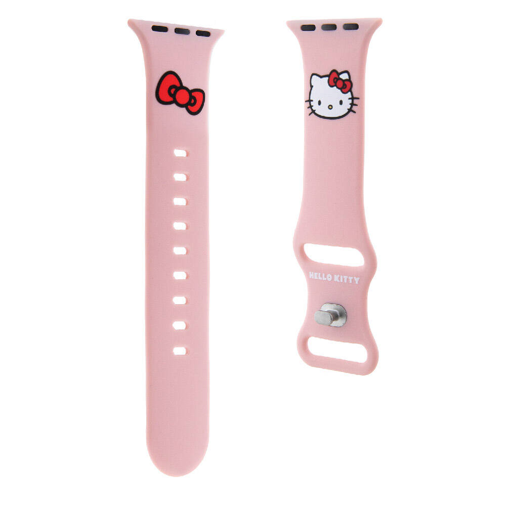 Watch 40mm Hello Kitty Orjinal Lisanslı Yazı Logolu Fiyonk & Kitty Head Silikon Kordon Pembe