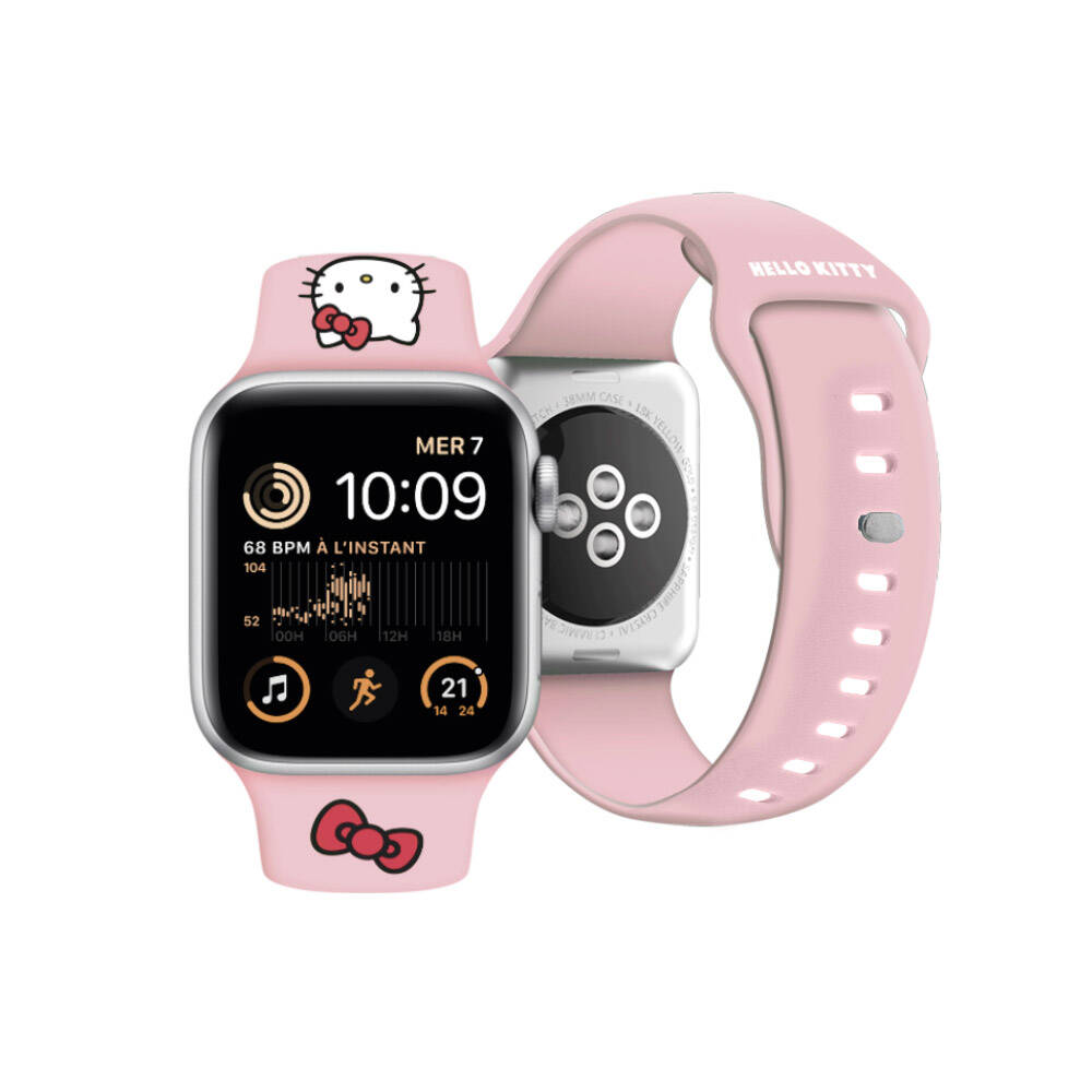 Watch 40mm Hello Kitty Orjinal Lisanslı Yazı Logolu Fiyonk & Kitty Head Silikon Kordon Kırmızı