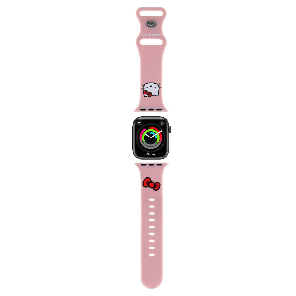 Watch 40mm Hello Kitty Orjinal Lisanslı Yazı Logolu Fiyonk & Kitty Head Silikon Kordon Pembe