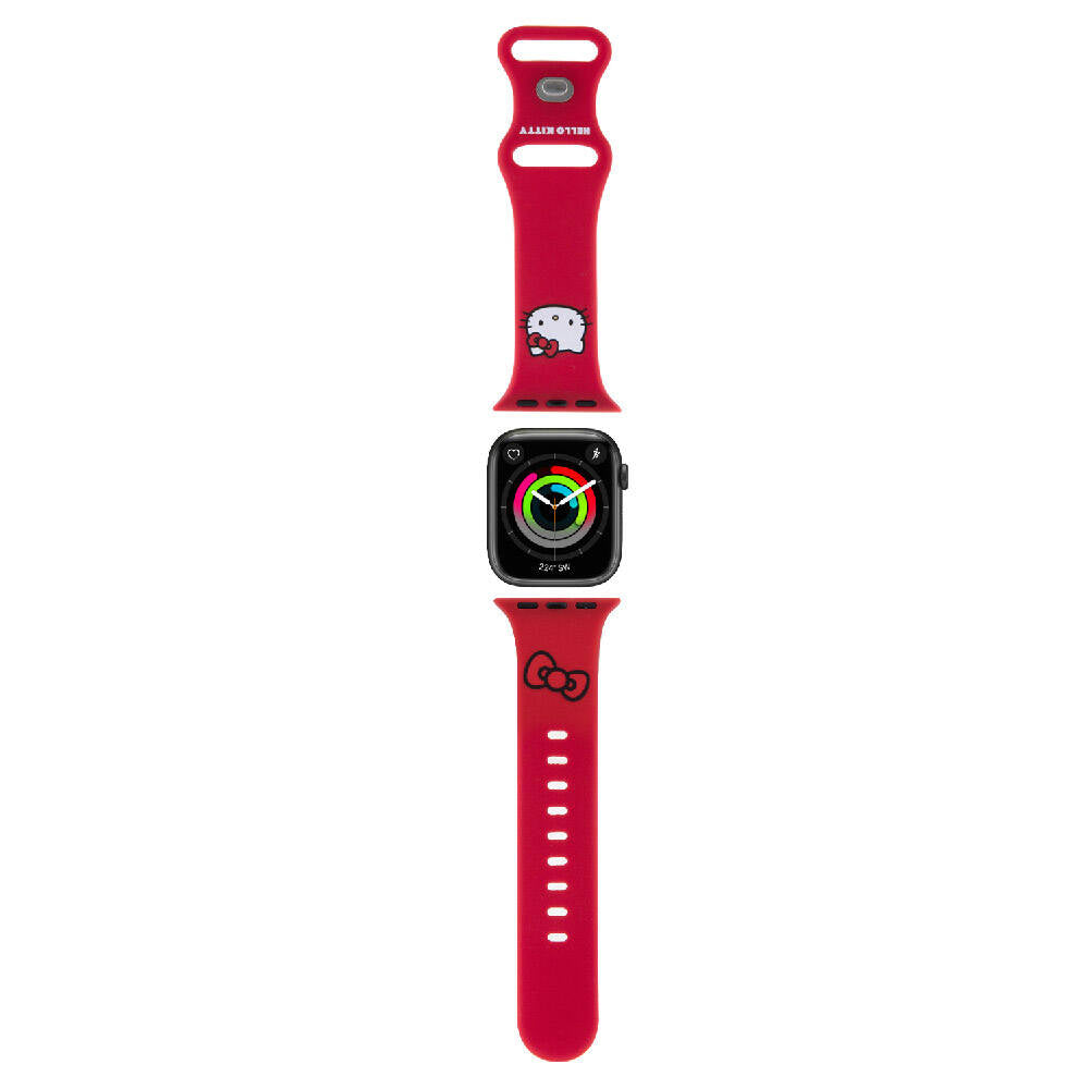 Watch 40mm Hello Kitty Orjinal Lisanslı Yazı Logolu Fiyonk & Kitty Head Silikon Kordon Kırmızı
