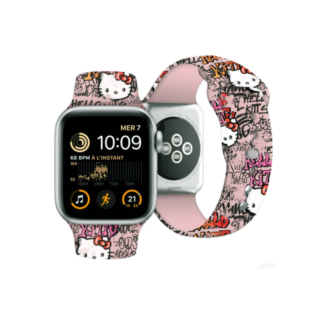 Watch 41mm Hello Kitty Orjinal Lisanslı Etiket Graffiti Silikon Kordon Krem