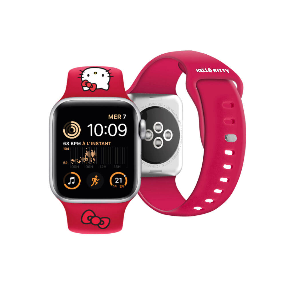 Watch 41mm Hello Kitty Orjinal Lisanslı Yazı Logolu Fiyonk & Kitty Head Silikon Kordon Pembe