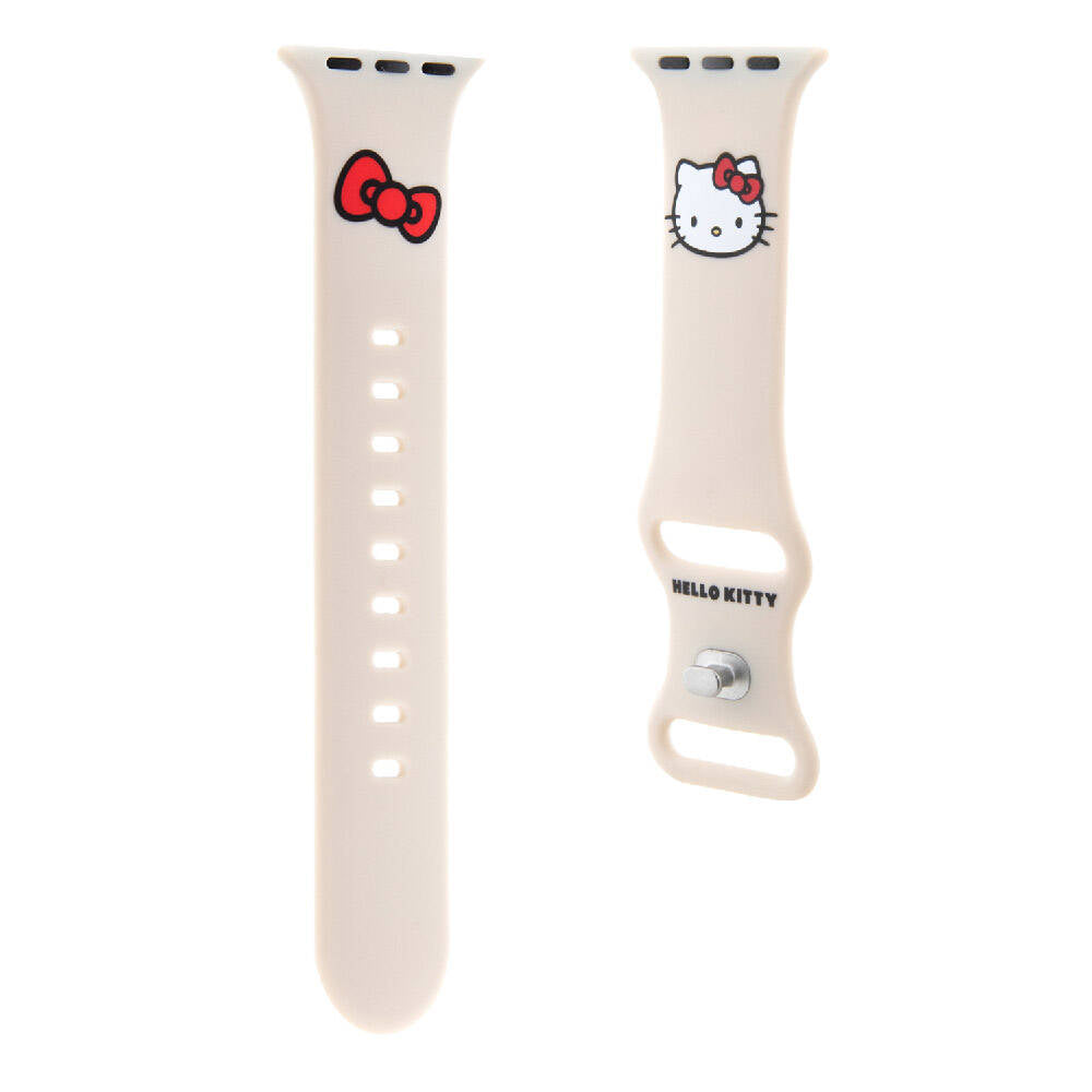 Watch 41mm Hello Kitty Orjinal Lisanslı Yazı Logolu Fiyonk & Kitty Head Silikon Kordon Krem