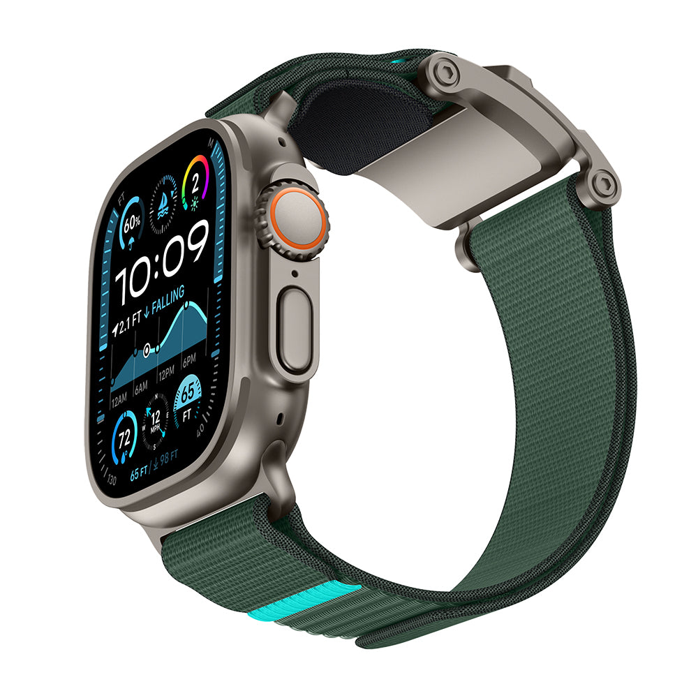 Apple Watch 42mm Mohseven iWatch Mecha Sport Hasır Kordon Titanyum-Yeşil
