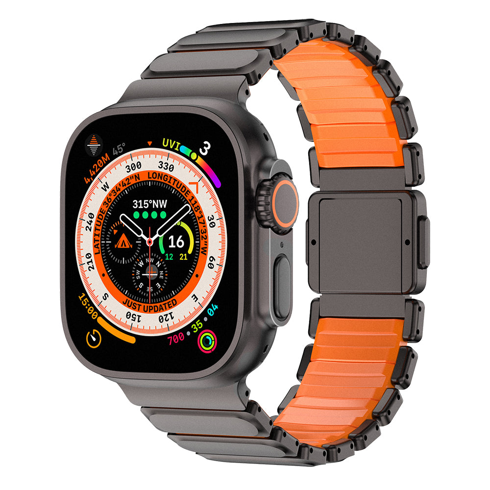 Apple Watch 42mm Mohseven iWatch Titancore No.2 Çelik Kordon Siyah-Turuncu