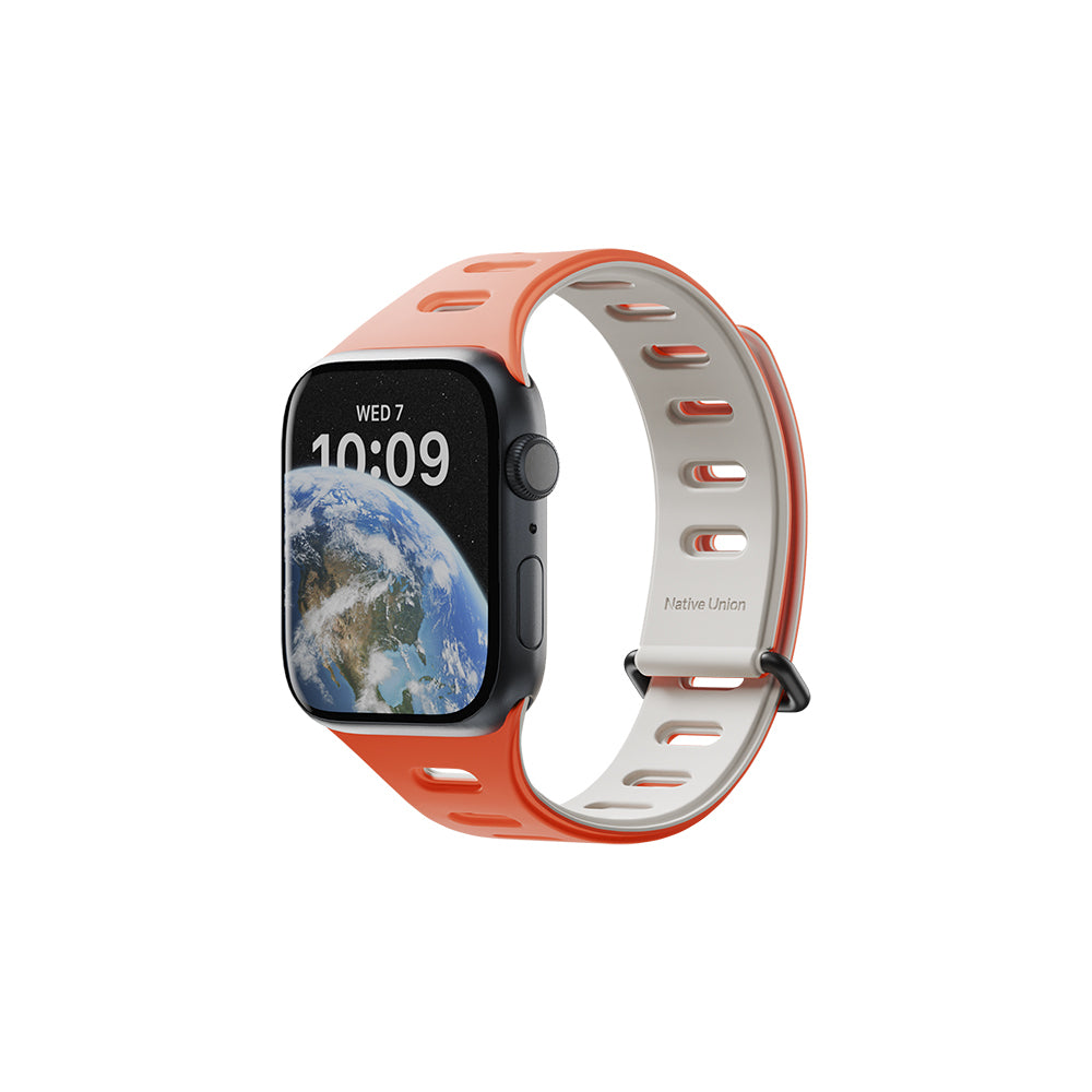 Apple Watch 42mm Native Union Active Watch Band Serisi Silikon Kordon Turuncu-Gri