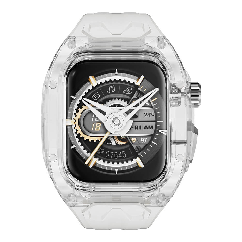 Watch 42mm Wiwu Wi-WB013 Rambo Serisi 2in1 Şeffaf PC Kasa Koruyuculu Kauçuk Kordon Beyaz