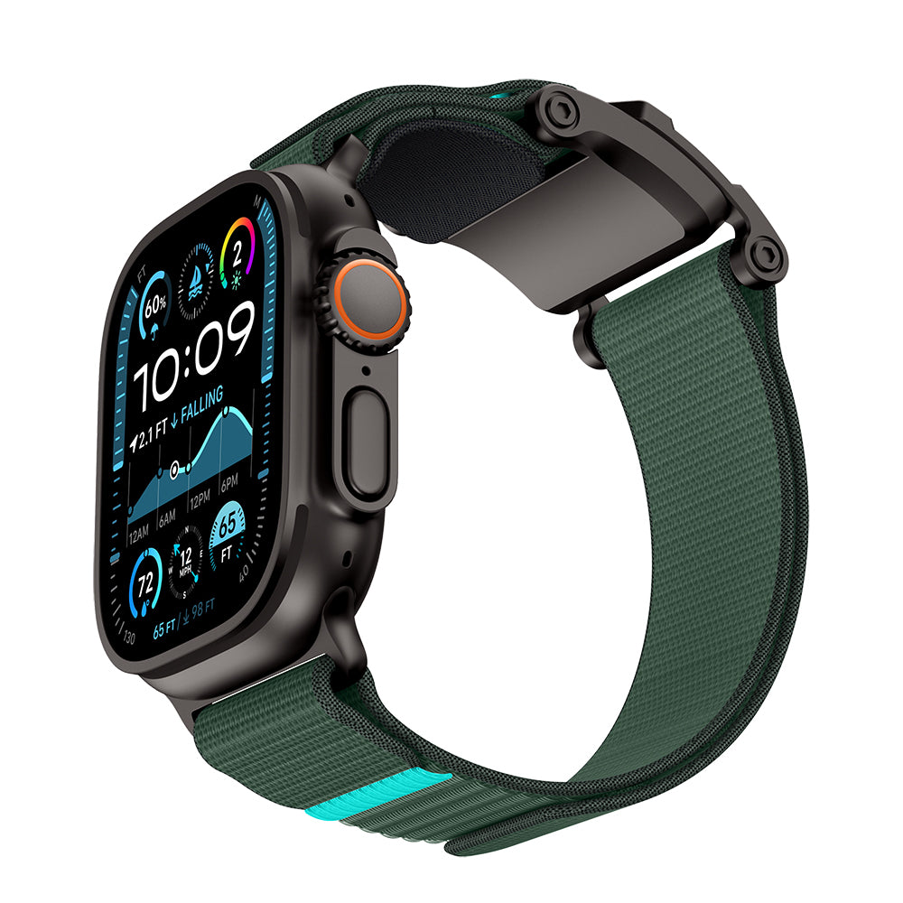 Apple Watch 44mm Mohseven iWatch Mecha Sport Hasır Kordon Siyah-Yeşil