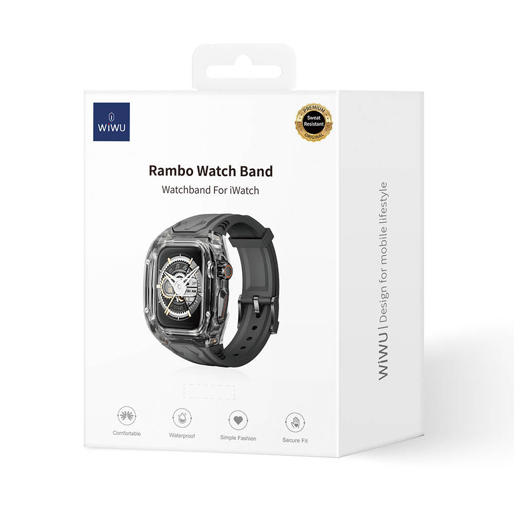 Watch 44mm Wiwu Wi-WB013 Rambo Serisi 2in1 Şeffaf PC Kasa Koruyuculu Kauçuk Kordon Beyaz
