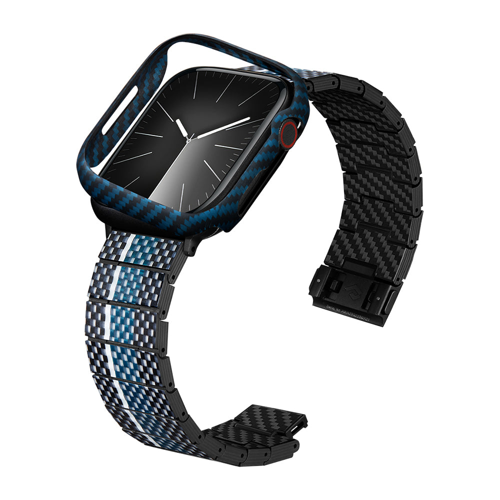 Watch 7 45mm 600D Aramid Fiber Classic Serisi Black-Blue Twill Kasa Koruyucu Pitaka Air Case Siyah-Mavi