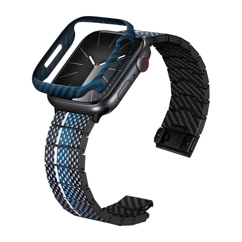 Watch 7 45mm 600D Aramid Fiber Classic Serisi Black-Blue Twill Kasa Koruyucu Pitaka Air Case Siyah-Mavi