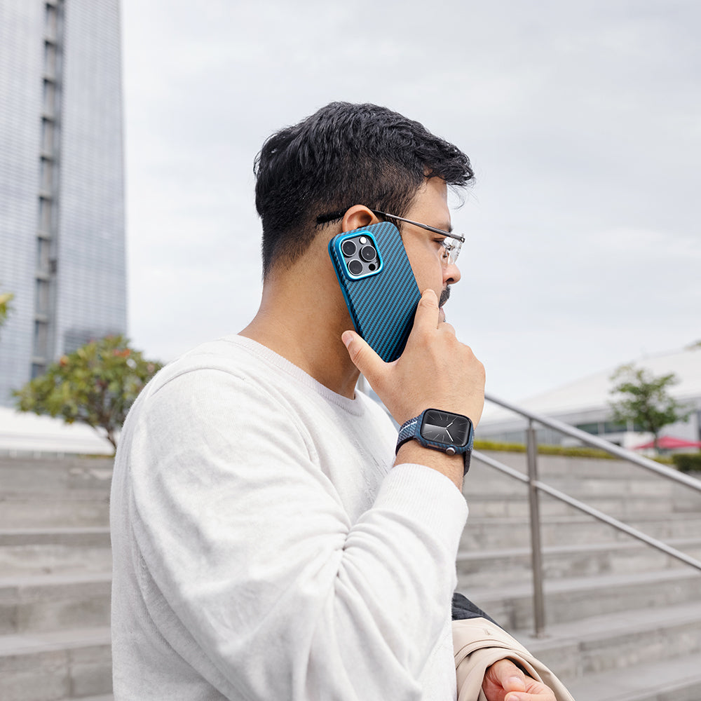 Watch 7 45mm 600D Aramid Fiber Classic Serisi Black-Blue Twill Kasa Koruyucu Pitaka Air Case Siyah-Mavi