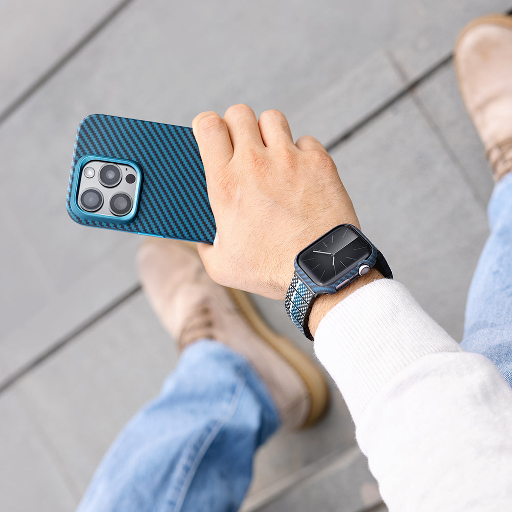 Watch 7 45mm 600D Aramid Fiber Classic Serisi Black-Blue Twill Kasa Koruyucu Pitaka Air Case Siyah-Mavi
