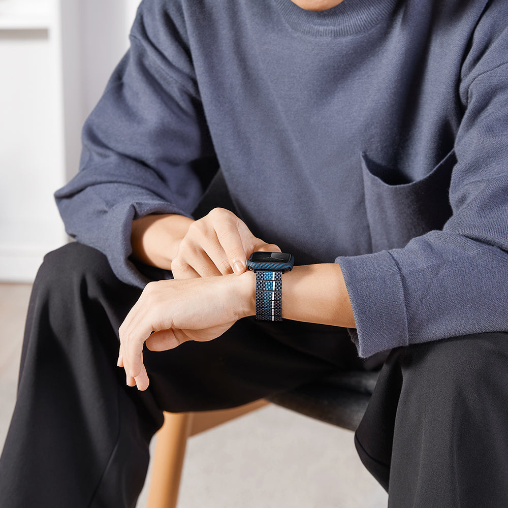 Watch 7 45mm 600D Aramid Fiber Classic Serisi Black-Blue Twill Kasa Koruyucu Pitaka Air Case Siyah-Mavi
