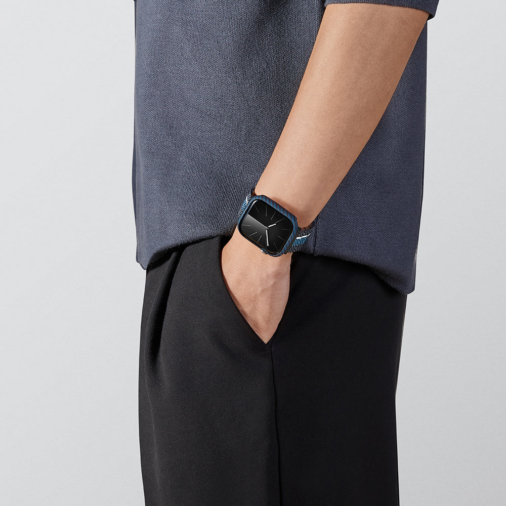 Watch 7 45mm 600D Aramid Fiber Classic Serisi Black-Blue Twill Kasa Koruyucu Pitaka Air Case Siyah-Mavi