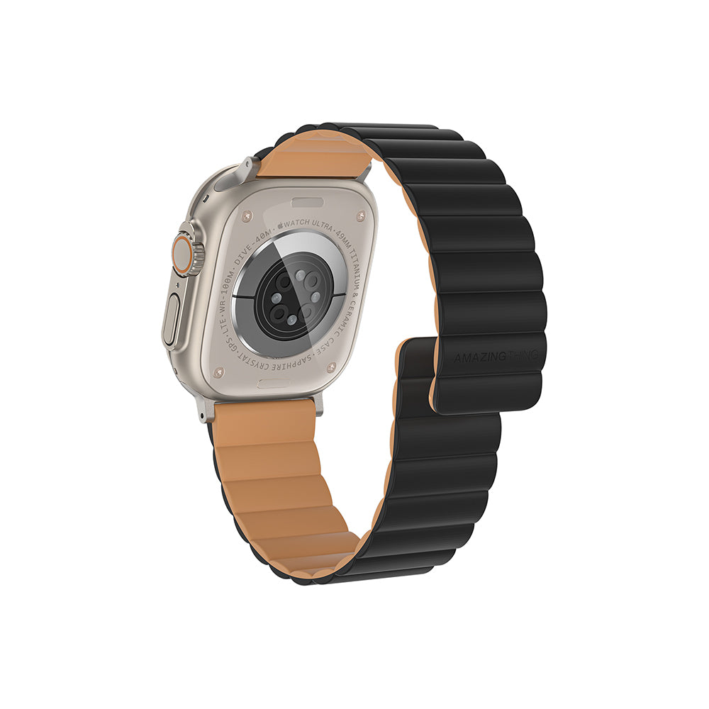 Watch 7 45mm Amazingthing Smoothie Mag Magnetik Tak Çıkar Silikon Strap Kayış Siyah-Turuncu